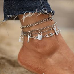 Anklets Modyle Silver Color Lock Key Anklet Bracelet Fashion Female Punk Vintage Barefoot For Women Leg Chain Beach Foot Jewelry