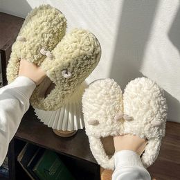 Slippers Cute Slipper For Women Fashion Designer Fluffy Winter Warm Man Shoes Female Non-slip Soft Plush Home Outdoor