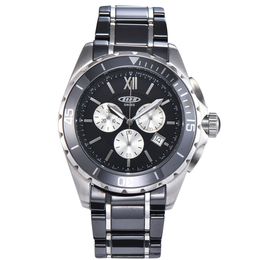 New Men Quartz Watch Black Ceramic Two-tone Stainless Steel Back Dial Silver Hands chronograph2711