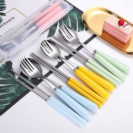 Dinnerware Sets Stainless Steel Tableware Set Ceramic Handle Spoon Fork Chopsticks Three-piece Portable Gift Box Cutlery