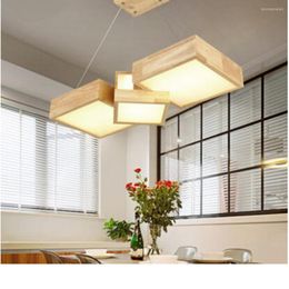 Pendant Lamps Solid Wood Square Combination Lights Living Room Office Wooden Droplight Bar Restaurant Lamp Japanese 2023