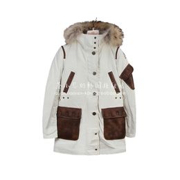 Womens Down Jacket para Patchwork Design Loose Down Jackets Lining Fur Hooded Winter