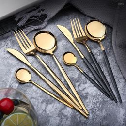 Dinnerware Sets 10setFour Piece Gift Box Set Of Stainless Steel Western Tableware Titanium Gold Spoon Black Fork Chopsticks