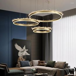 Chandeliers Round Crystal LED Gold Metal El Hall Foyer Dining Room Hanging Light Fixtures Cord Adjustable Modern Loft Lamp
