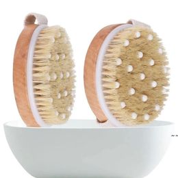 Body Brush for Wet or Dry Brushing Natural Bristles with Massage Nodes Gentle Exfoliating Improve Circulation RRC801