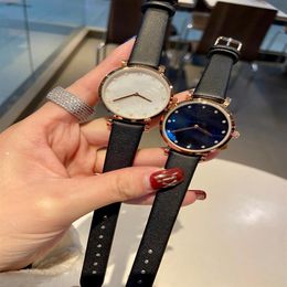 Brand Watches Beautiful Women Lady Girl Pearl Style Dial Leather Strap Quartz Wrist Watch AR48212T
