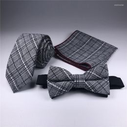 Bow Ties 2023 Striped Lattice Neck Tie Set Business Wedding Party And Blue Red Black Grey Brown