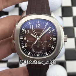 New 5164R-001 Dual Time Extra Large Brown Dial Automatic Mens Watch 316L Steel Case Rubber Strap Gents Sport Watches PPHW hello wa276v