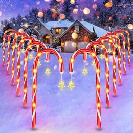 Solar Power Light Christmas Candy Cane Outdoor LED Garden Ground Plug Crutch Lights Year Decor Atmosphere