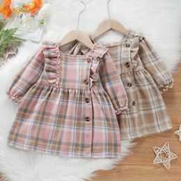 Girl Dresses Infant Girls Dress 2023 Autumn Winter Long Sleeve Casual Princess Plaid Party Ruffles Baby Children Clothing 3M-3 Years