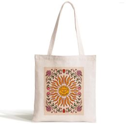 Storage Bags Boho Floral Series Tote Canvas Bag Women Shoppers Shoulder Eco Organiser Large Handbags Folding Grocery Shopping Pack