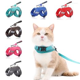 Dog Collars Reflective Cat Harnesses Leash Set Breathable Mesh Vest With Buckle Chest Harness For Small Medium Pet Suppliesv