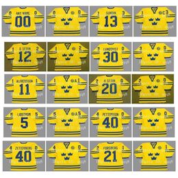 qqq8 Vintage 2002 Team Sweden Jerseys 12 DANIEL SEDIN 30 LUNDQVIST 5 NICKLAS LIDSTROM 40 ELIAS PETTERSSON 40 HENRIK ZETTERBERG Custom Hockey