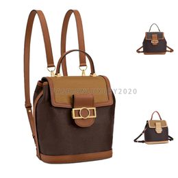 High Quality Women's Backpack Leather Shoulder Bag Travelling Bags Outdoor Leisure Shopping Bag Fashion Brown Old Flower Handb246M