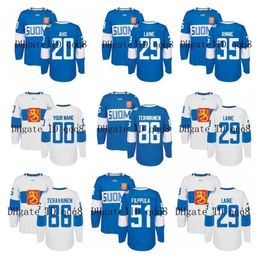 q888 FINLAND Jerseys World Cup WCH 20 SEBASTIAN AHO 29 PATRIK LAINE 86 TEUVO TERAVAINEN 35 PEKKA RINNE 3 OLLI MAATTA 40 TUUKKA RASK Hockey Jersey