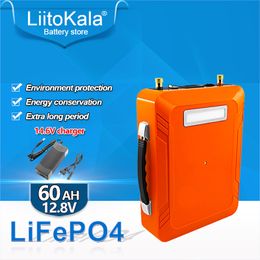 LiitoKala 12V 12.8V 60Ah lifepo4 Battery LED 5v USB for solar light RV Outdoor Camping Solar energy backup power golf cart with 14.6V 5A