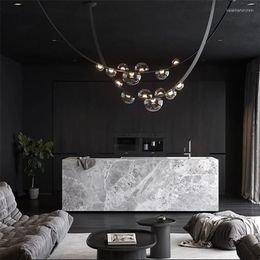 Pendant Lamps Modern Leather LED Glass Lampshade For Living Room Hall Villa Chandelier Hanging Lighting Luxury Design Home Decor