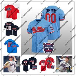 College Baseball Wears Custom Ole Miss Rebels 2022 Champions Baseball Jerseys Jacob Gonzalez Dylan DeLucia Hayden Dunhurst Peyton Chatagnier Rebels Jersey