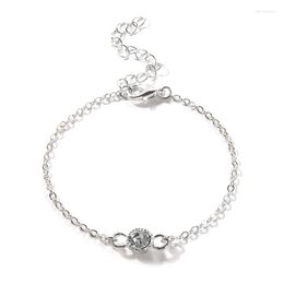 Link Bracelets Simple Round Rhinestone Single Layer Bracelet Elegant Women's Gold Silver Color Hands Chain Exquisite Ladies Party