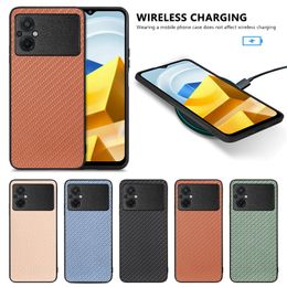 Carbon Fibre Leather Cases For Xiaomi 13 Pro 5G POCO M5 M5S 4G 12T 11T Redmi Note 12 Pro Plus Business Men Luxury Vertical Shockproof Back Cover Hybrid Soft TPU Phone Skin