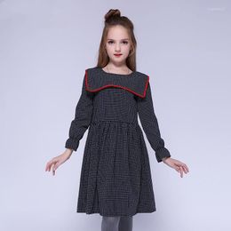 Girl Dresses Kseniya Kids Children Girls Cotton Full Plaid Petal Sleeve Sailor Collar Fashion Dress European And American Style