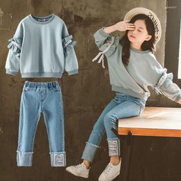Clothing Sets Spring Girls Casual Kids Fashion Clothes Autumn Teen Girl Sweatshirts Jeans 2 Pcs Suit Children Tracksuit Boutique Outfit