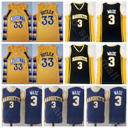 CUSTOM College Marquette Golden Basketball 33 Butler Jersey Dwyane Wade 3 Men Stitched University Black Yellow Uniforms Top Quality