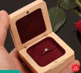 Jewelry Pouches 10pcs/lot Natural Wood Box Magnetic Cover Wooden Ring Earring Stud Holder Wedding Storage Case Gift Boxes