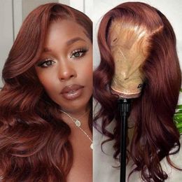 Hot Lace Wigs Body Wave Front Synthetic Reddish Brown for Women Omber Red Frontal Pre Plucked with Baby Hair Cosplay 221216