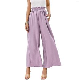 Women's Pants Women Wide Leg Long Cotton Linen Solid Colour High Waist Loose Fit Side Pockets Casual Simple Ankle-length