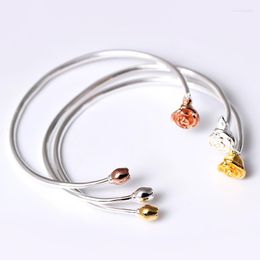 Bangle Rose Open Golden 925 Sterling Silver Jewelry Vintage Adjustable Bangles For Women Valentine's Day Gift Free Size