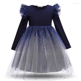 Girl Dresses 2023 Dress Fashion Navy Blue Autumn For Girls Birthday Party Star Sequins Voile Princess Vestidos