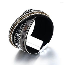 Bangle Multi-Layer & Exotic Style Jewellery Alloy PU Bracelet Magnetic Buckle Leather Shiny Rhinestones Materia Ladies Wristband