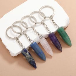 Bullet Shape Crystal Natural Stone Key Rings Gem Charms Keychains Healing Crystal Keyrings for Women Men