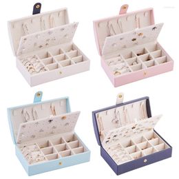 Storage Boxes Portable Jewellery Box Faux Leather Waterproof 2 Layers Earrings Organiser Case