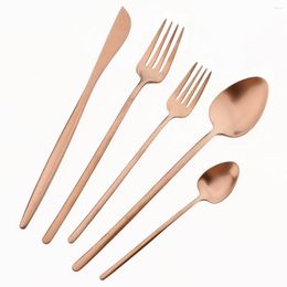 Flatware Sets 304 Stainless Steel Dinnerware 5Pcs/Set Rose Cutlery Set Knives Dessert Fork Coffee Spoons Silverware Tableware Kitchen
