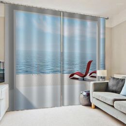 Curtain Nature Scenery Curtains Po Blackout Window Drapes Luxury 3D For Living Room Blue Seaside