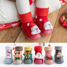 First Walkers Children Anti-slip Shoes Born Baby Girls Plus Velvet Floor Socks Infant Boys Rubber Sole Winter Sneakers Christmas Gifts