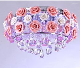 Pendant Lamps Simple Fashion Warm LED Ceiling Lights Crystal Lamp Sitting Room The Bedroom Absorb Dome Light Rose Flowers ZL378