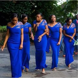 Royal Blue African Bridesmaid Dresses Wholesale Strapless Floor Length Elastic Satin Straight Wedding Party Gowns Cheap