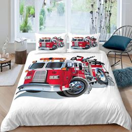 Bedding Sets Firefighter Truck Duvet Cover Set Kids Firemen Car Vehicle For Boys Fire Engine Pattern King Size