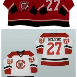 q888 Vintage Cleveland Barons Jersey 27 Gilles Meloche White Red Stitching Custom Hockey Jerseys