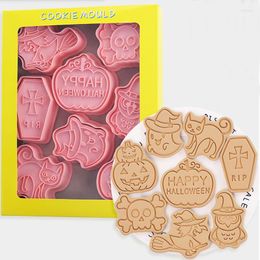 Baking Moulds 8Pcs/set Halloween Cookie Cutters Plastic 3D Cartoon Pressable Biscuit Mould Pumpkin Witch Stamp Pastry Bakeware Tool
