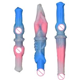 Beauty Items Double Ended Fantasy Penis Dildo with Knot for Lesbian Couple sexy Toys Shop Dual Sides Hand Fist Anal Butt Plug sexyy toys