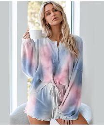 Clothing Sets Tie-dye Pyjama Women Suit Home Wear Sports Casual Gathering Long-sleeved Shorts Comfortable Pyjama Nightgown