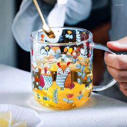 Wine Glasses 450ml Cartoons Glass Mug Creative Cute Girl Breakfast Milk Coffee Cup Household Couple Water Mugs Teacup Heat Resistance