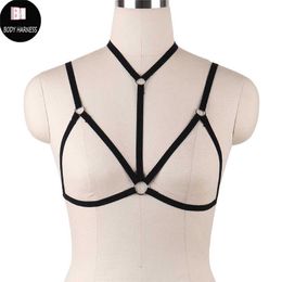 Women Black Body Harness Sexy Goth Crop Top Bondage Cage Bra Bralette Fetish Wear Open chest Belt Suspender