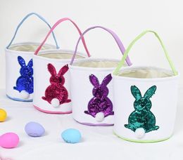 NEW Canvas Easter Bag Party Favour 23x25CM DIY Handmade Basket Embroidered Sequin Rabbit Basket