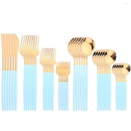 Dinnerware Sets Miuuyo 24Pcs Mint Gold Cutlery Set Stainless Steel Tableware Knife Cake Forks Dessert Tea Spoon Flatware Kitchen