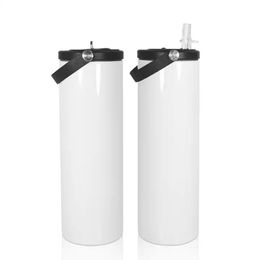 Sublimation Blanks 20oz Straight Tumbler Double Wall Stainless Steel Vacuum Insulated Cup Tumblers Water Bottle With Handle Lids & Plastic Straws